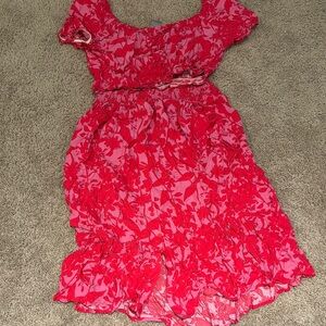 Vibrant Pink Floral Skirt and Crop Top